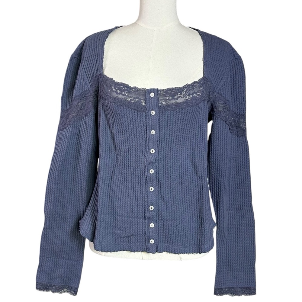 Free People Let's Party Cardi in Flint Stone XL NWT Dainty Thermal Lace 90s Y2K - Picture 5 of 10